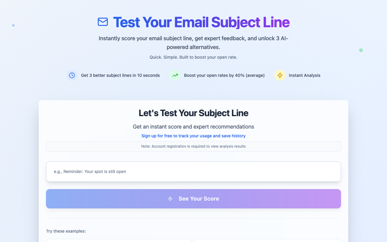Test My Subject - Boost Email Opens With AI in Seconds: Scores, critiques, and rewrites your email subject line.