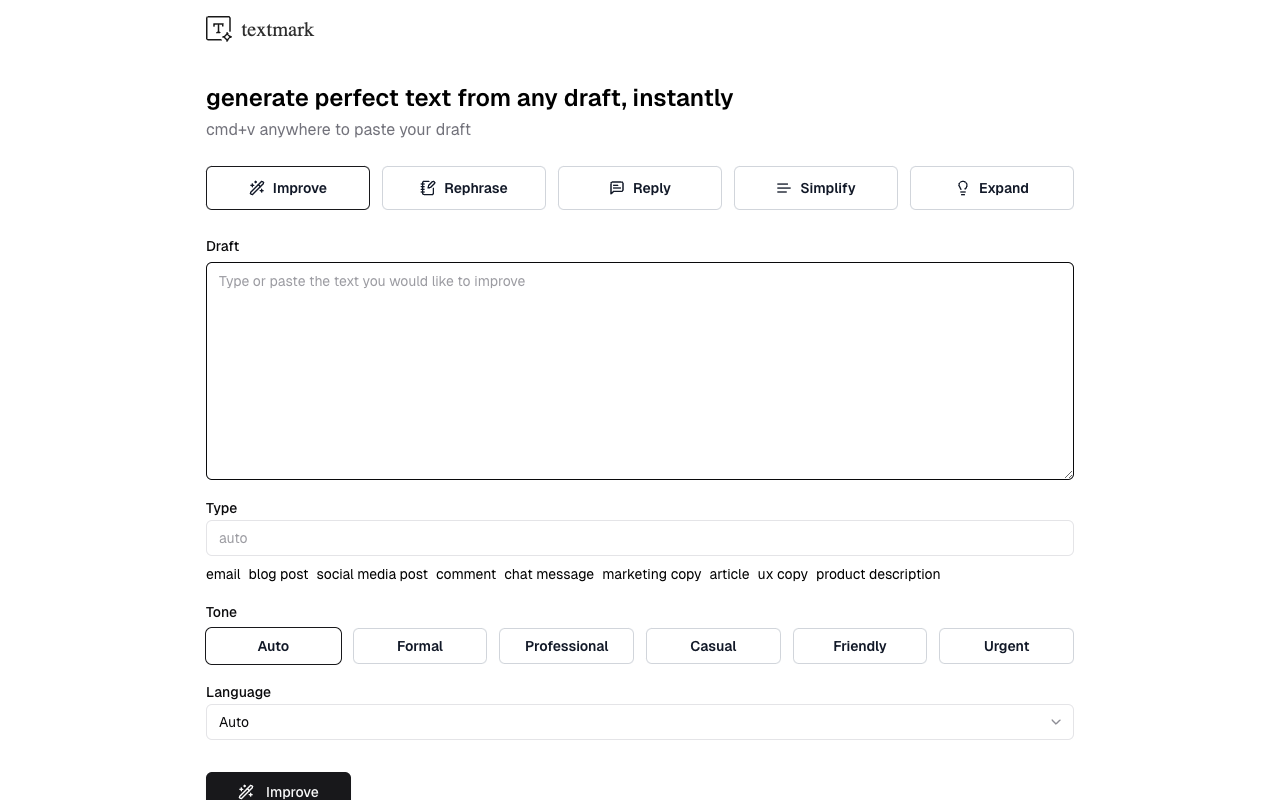 textmark - An AI text generator that helps you create perfect text from any draft