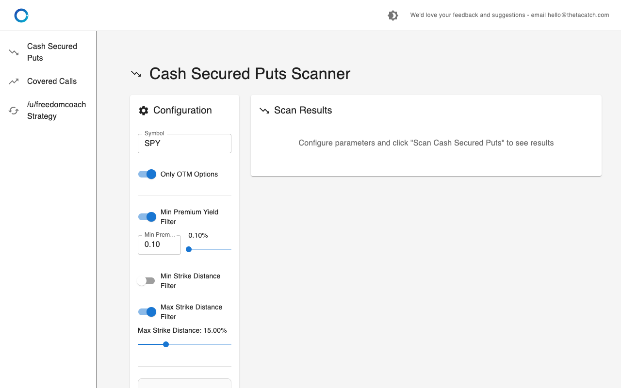 Theta Catch - A simplified option scanner to identify entry and exit positions for Wheel options