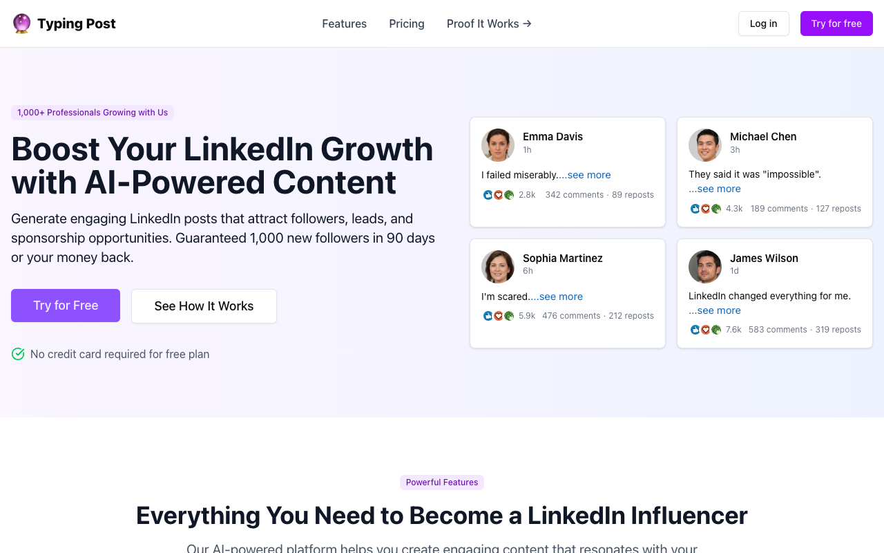Typing Post - An AI tool to create engaging LinkedIn posts effortlessly