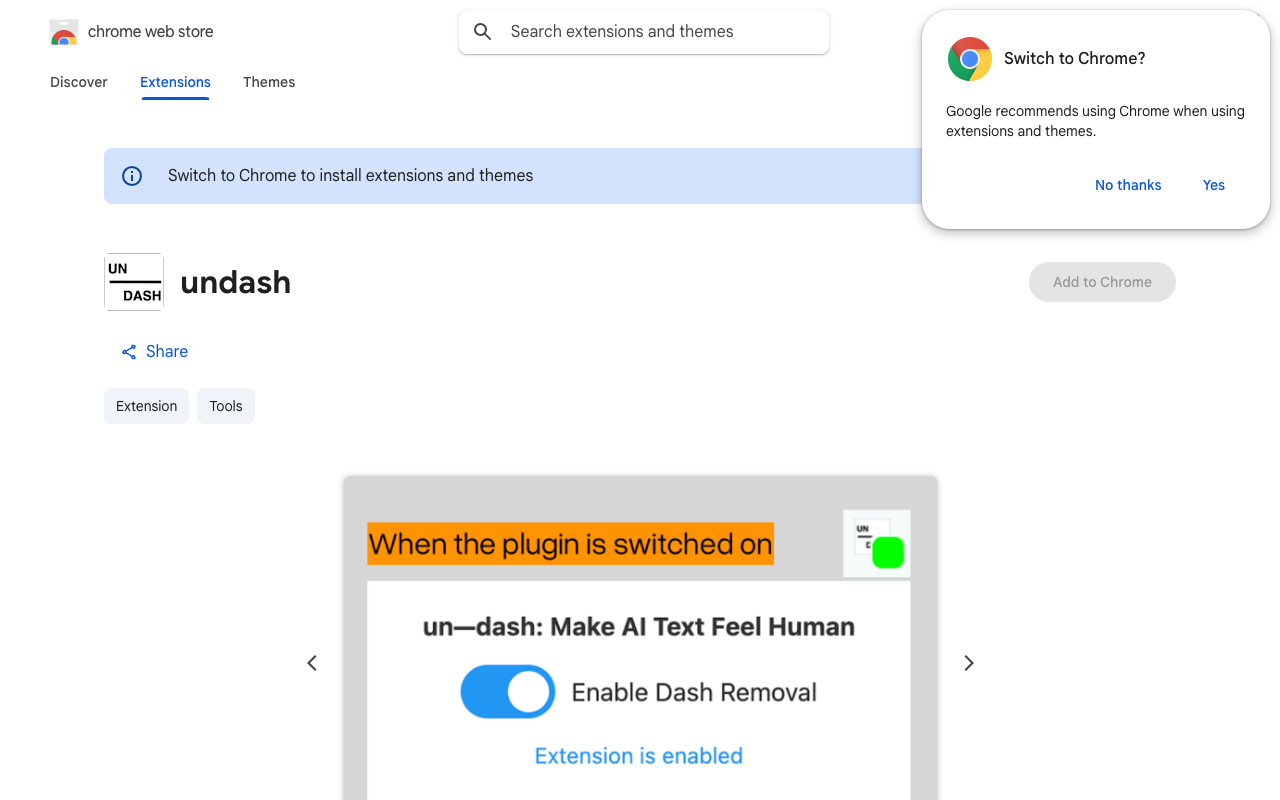 undash - A Chrome extension that makes AI text feel more human by removing em dashes