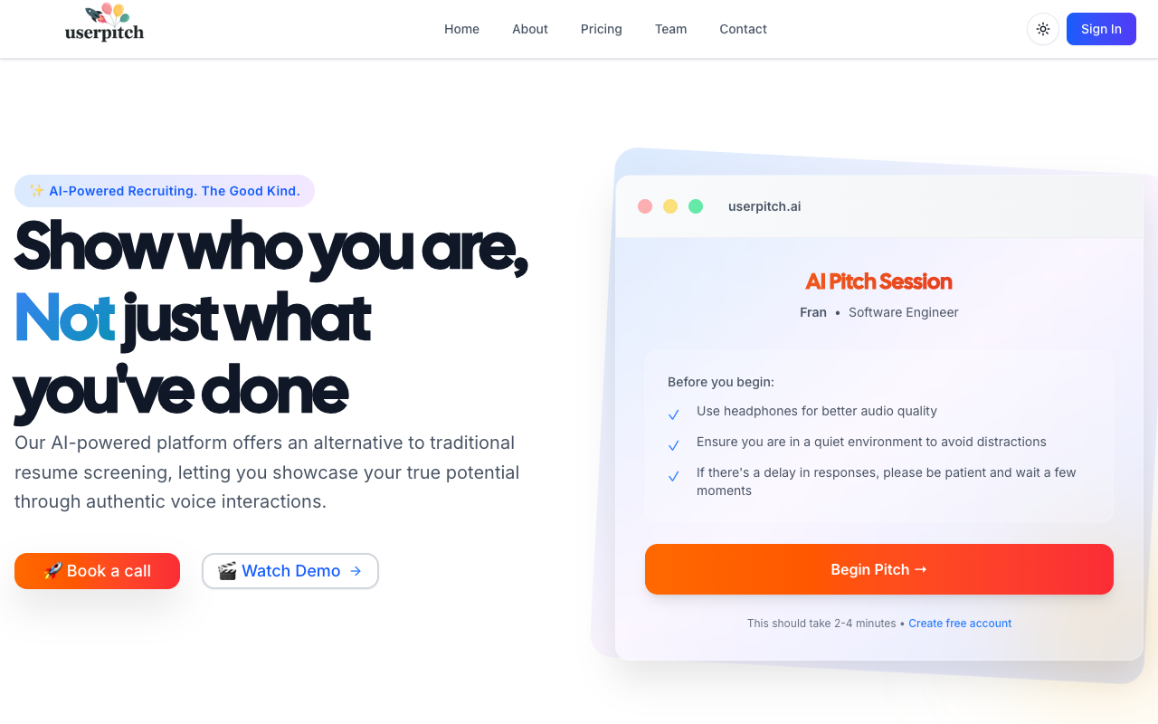 userpitch - AI-based elevator pitches: the modern way to get hired