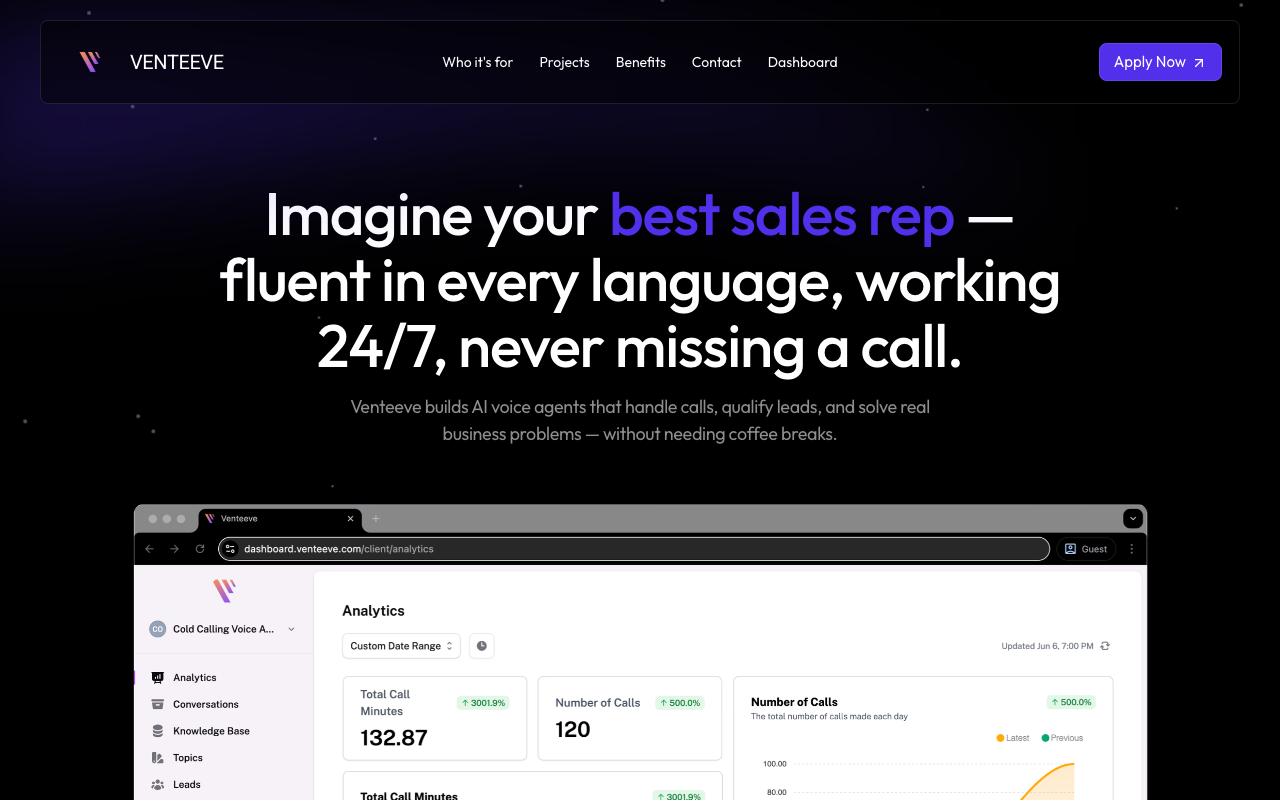 Venteeve's AI Voice Agent - AI that talks like your best sales rep — but never sleeps.
