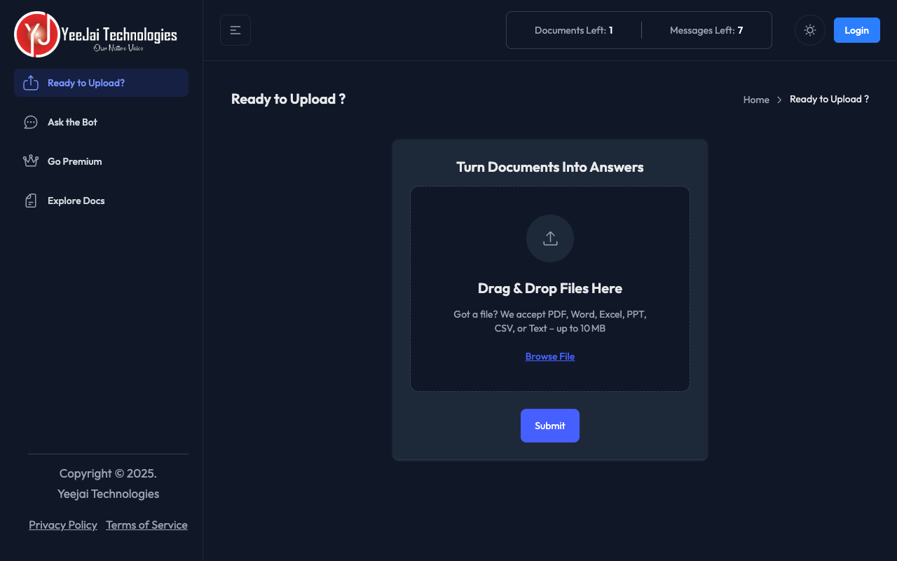 YeeDocx - A secure platform for uploading documents and extracting answers using AI document-upload AI data-extraction