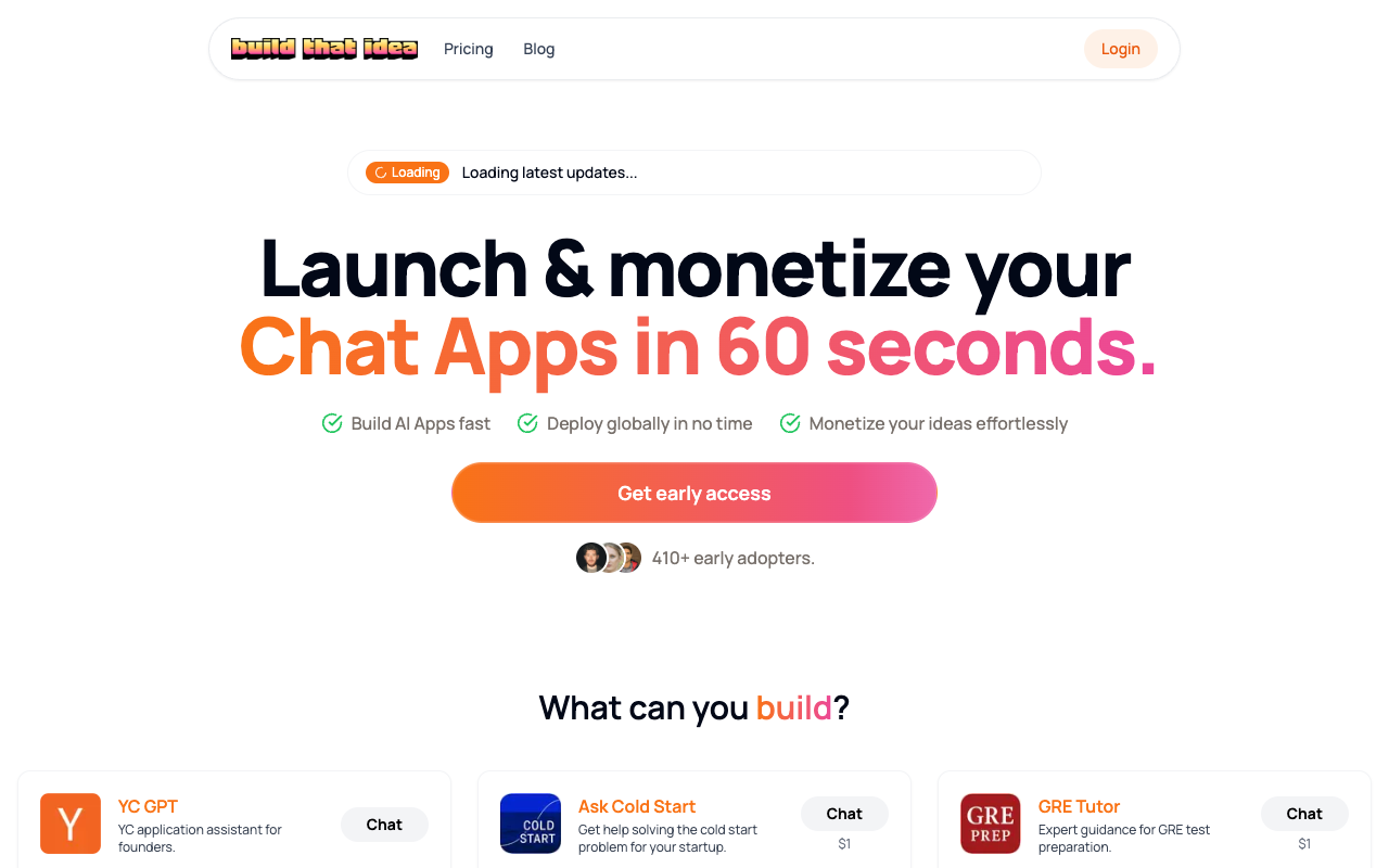 BuildThatIdea - Launch and Monetize GPT wrappers in 60 seconds! GPT AI app-development