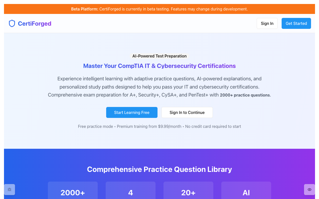 CertiForged - An AI-Powered platform to prepare for cybersecurity certification exams