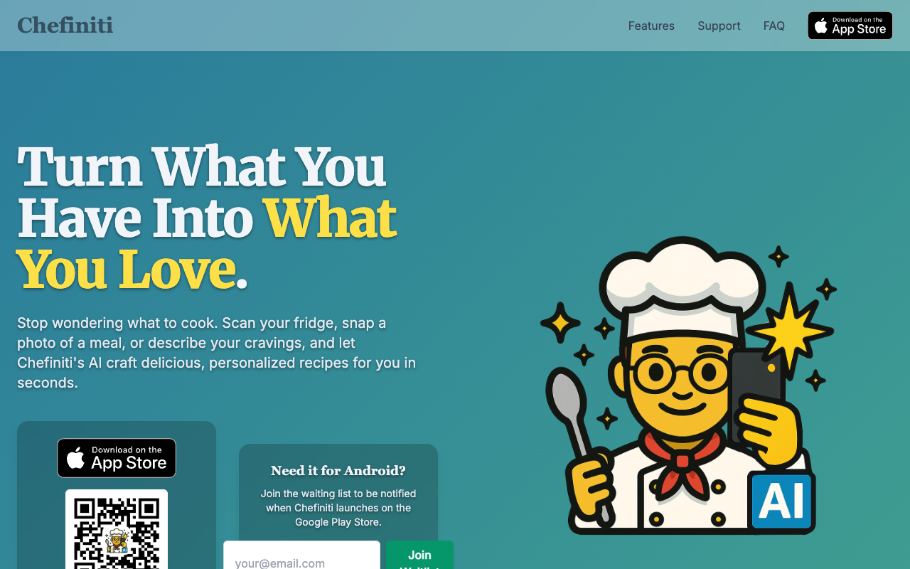Chefiniti - Smart Recipe Creator that Turns What You Have Into What You Love
