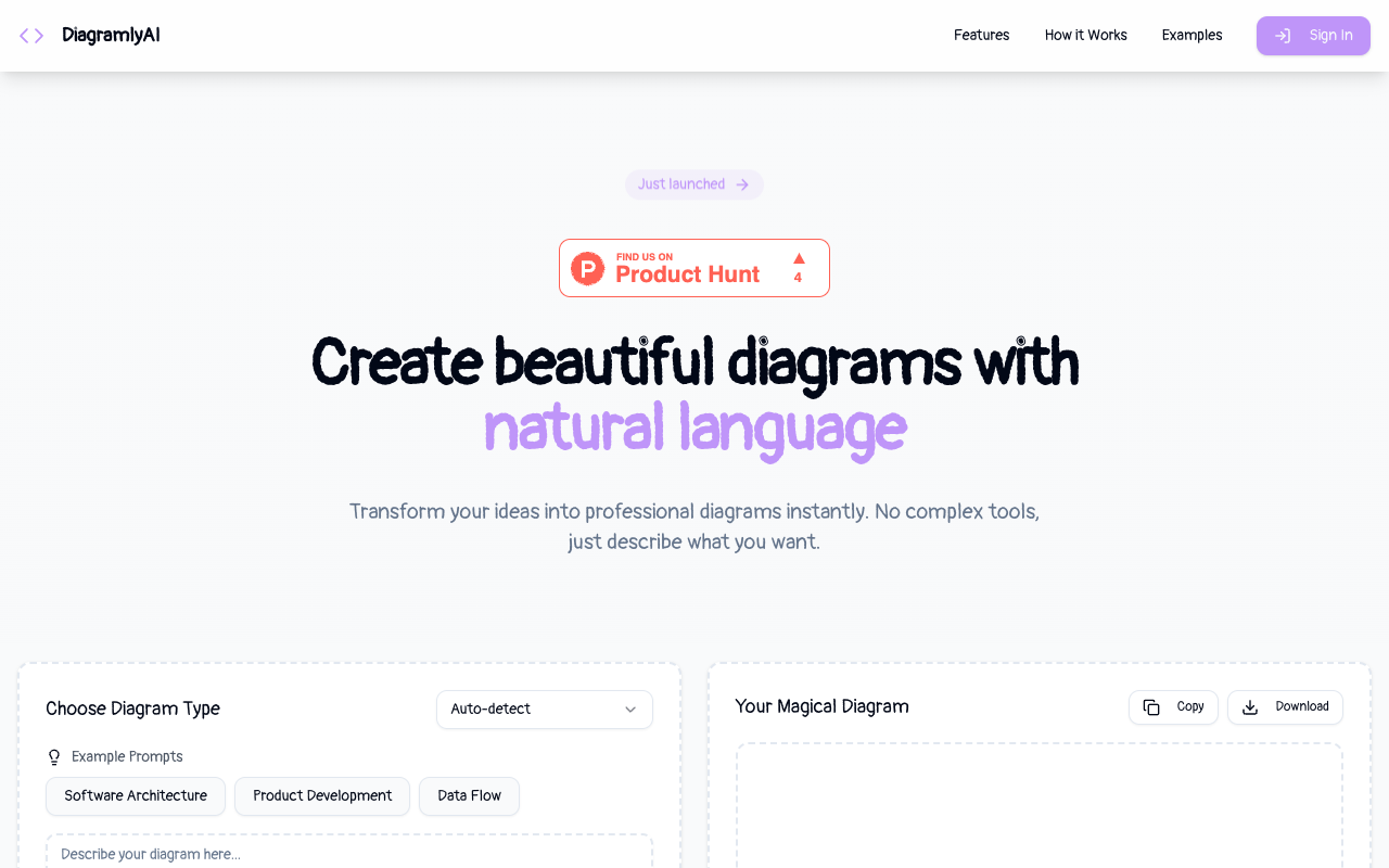 DiagramlyAI - Generate professional diagrams from text using AI