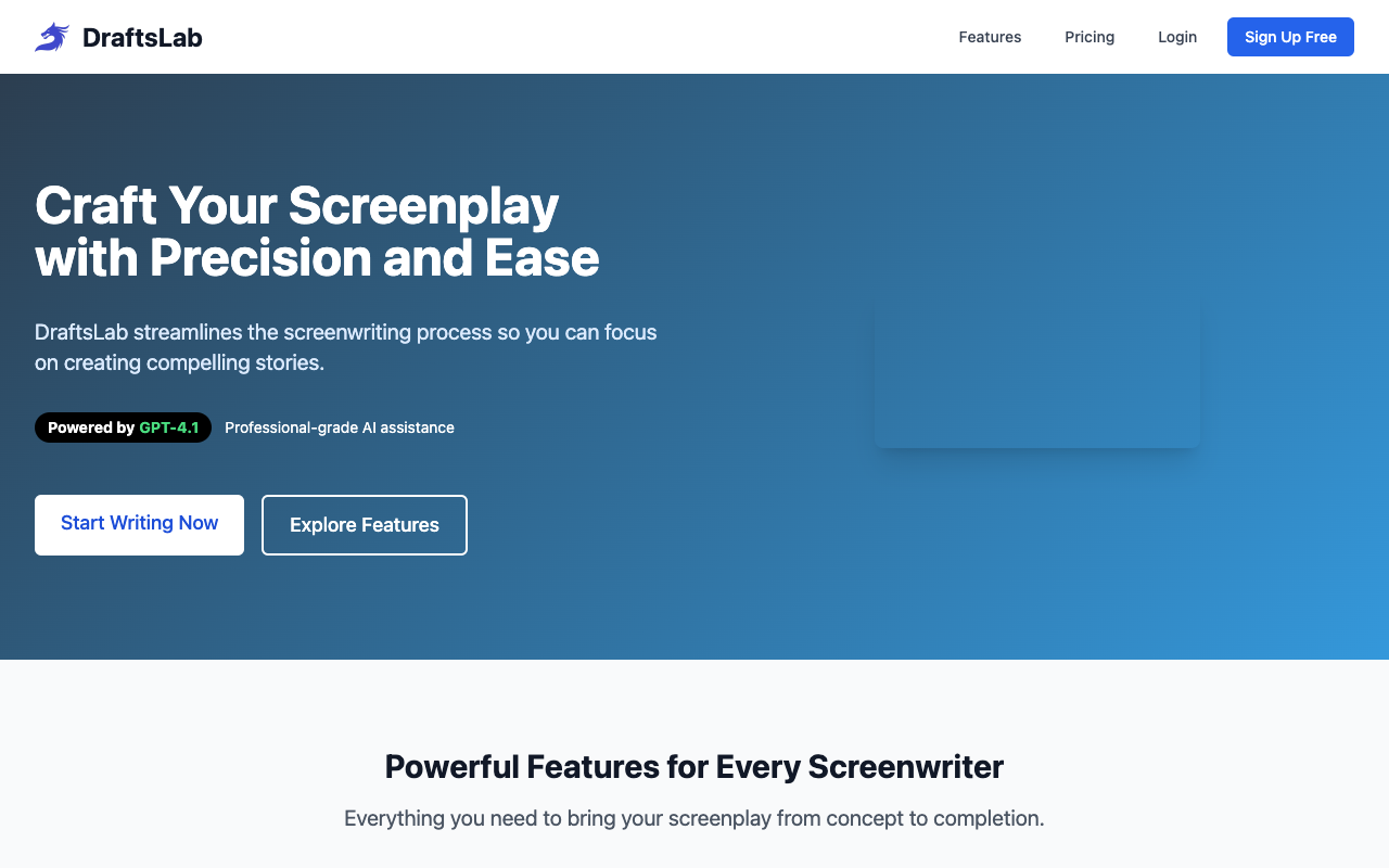DraftsLab - Your modern screenwriting solution with AI assistance