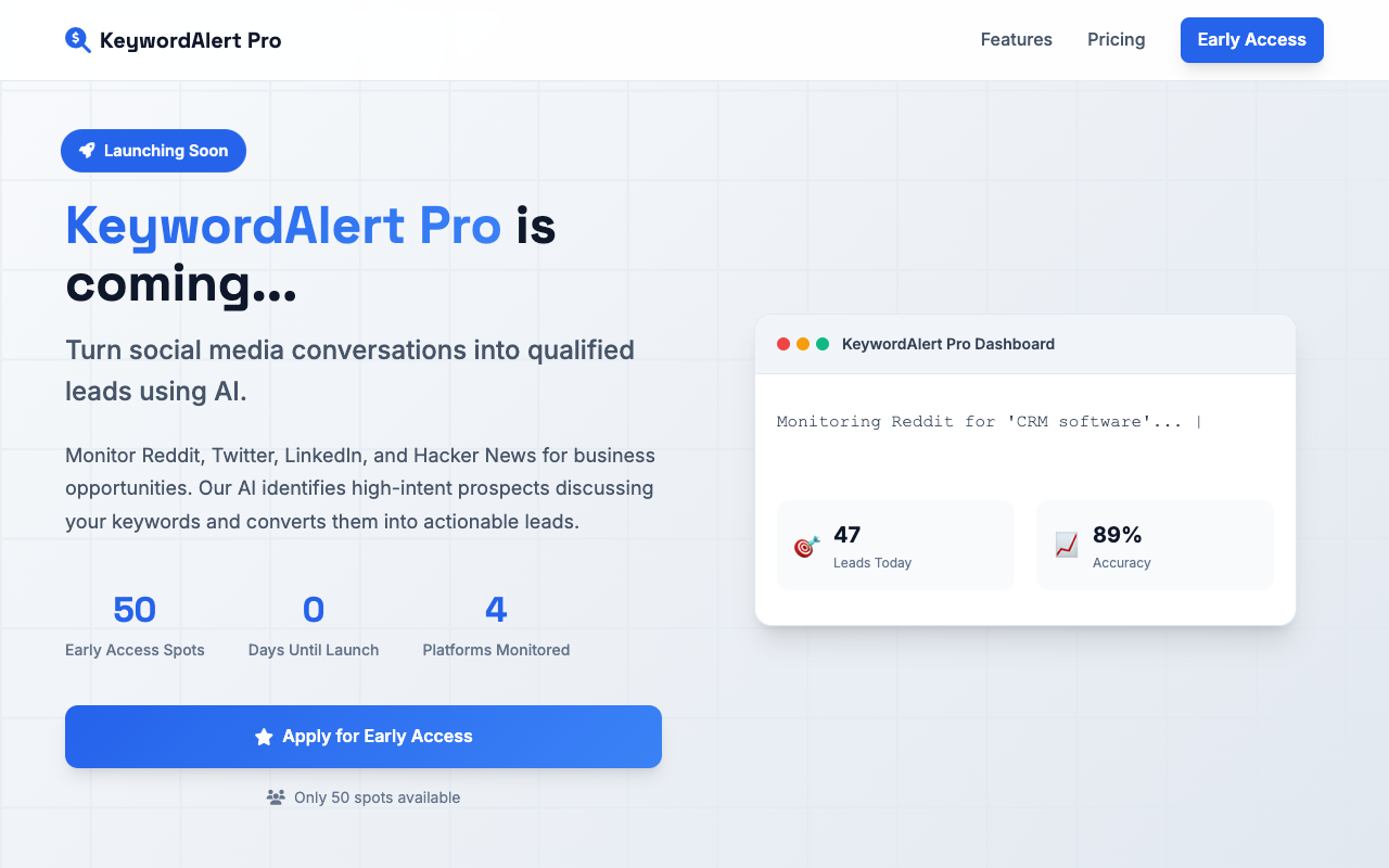 KeywordAlert Pro - An AI-powered tool to turn social conversations into qualified leads