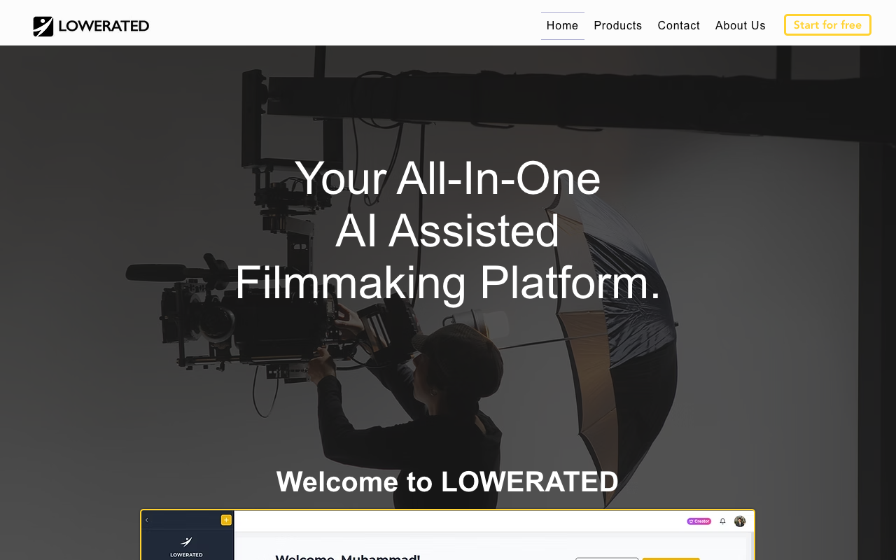Lowerated - An AI-assisted platform that simplifies the filmmaking process from idea to distribution