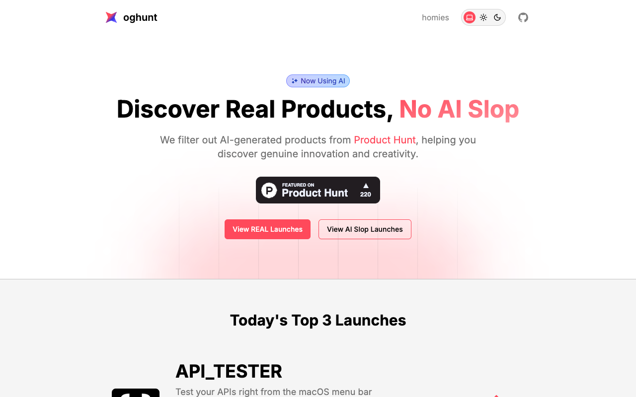 oghunt - Discover genuine products on Product Hunt without AI clutter Product Hunt open-source innovation