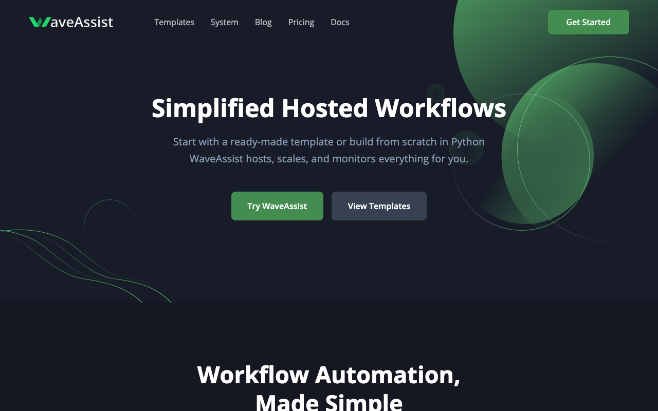 WaveAssist - Run hosted AI Workflows with one-click deployment of templates AI workflow-automation templates