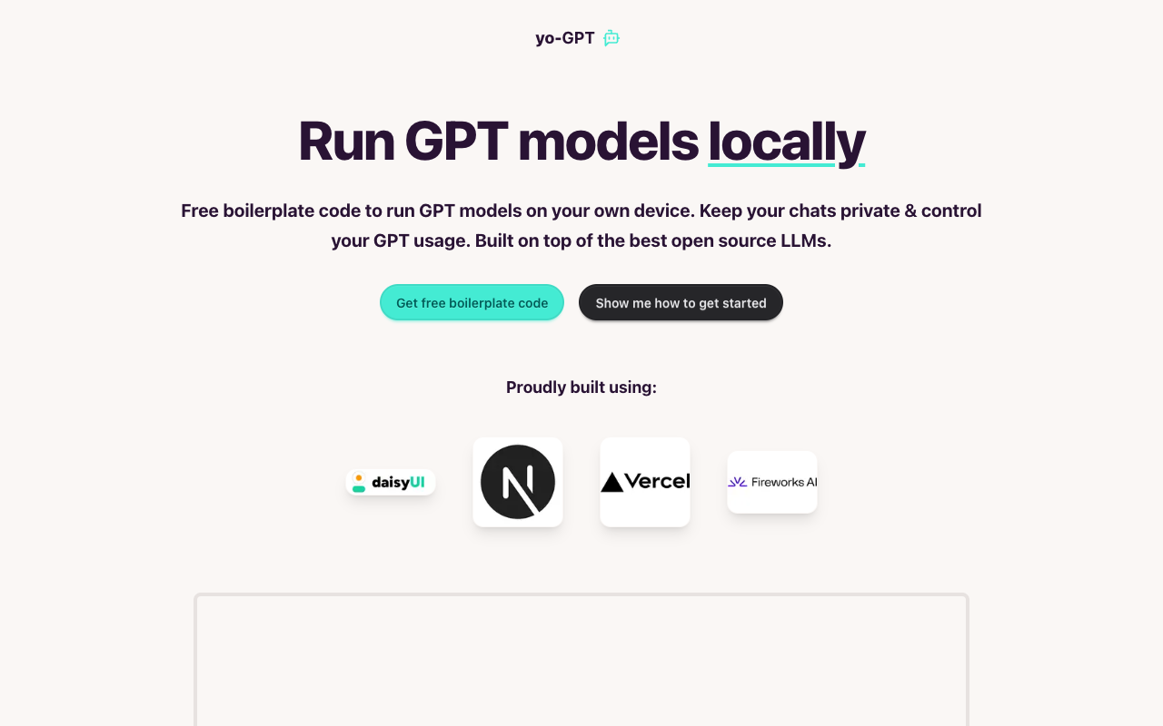 yo-GPT - A free boilerplate to run GPT models locally on your device GPT open-source privacy