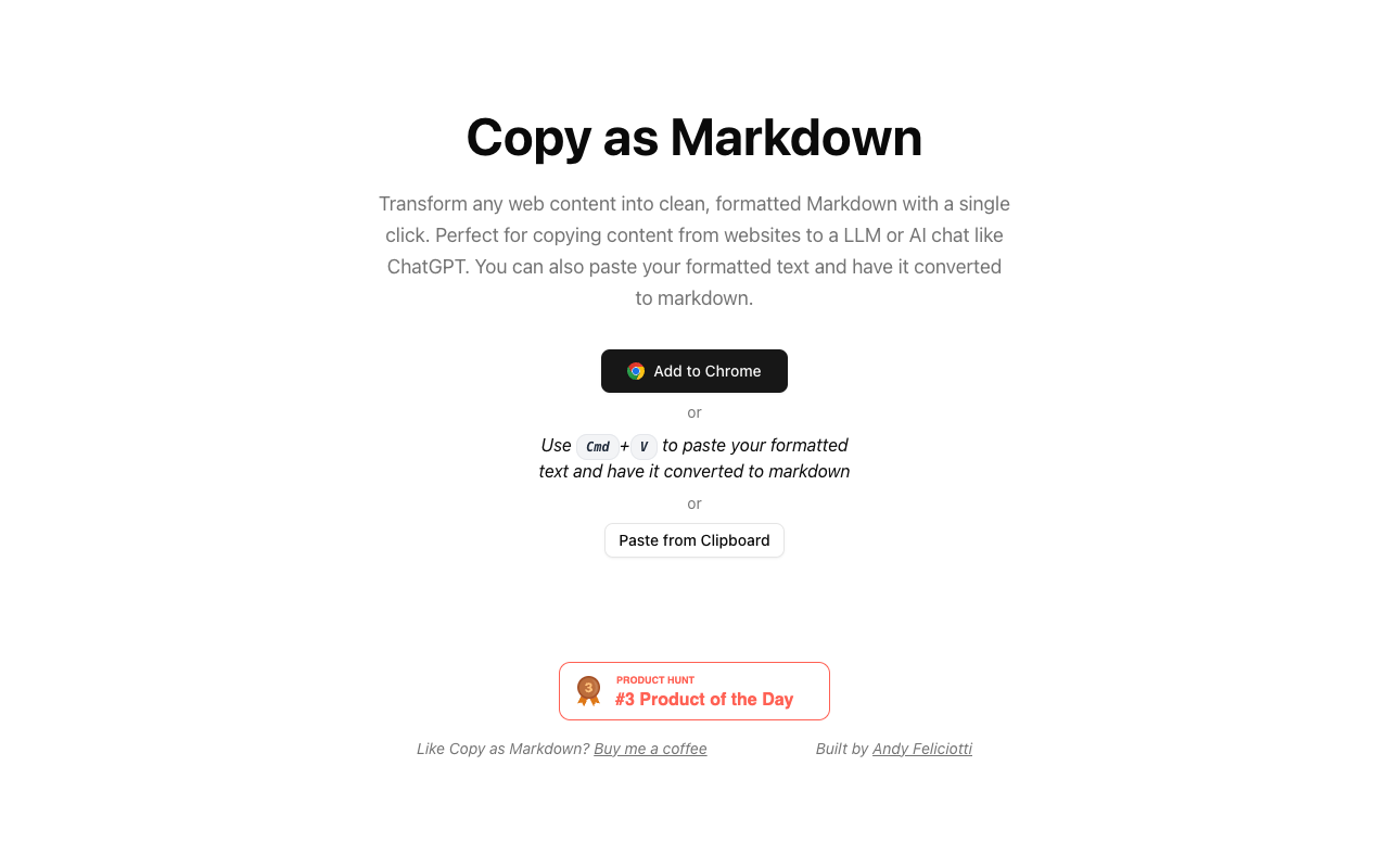 Copy as Markdown - Easily convert web content into clean Markdown for AI applications