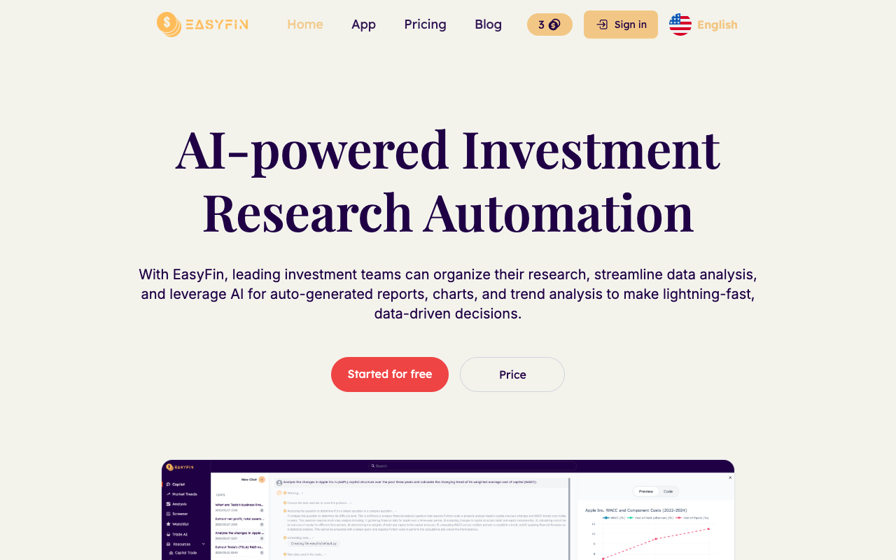 EasyFin - An AI-powered platform for smarter investment research and financial analysis finance AI investment