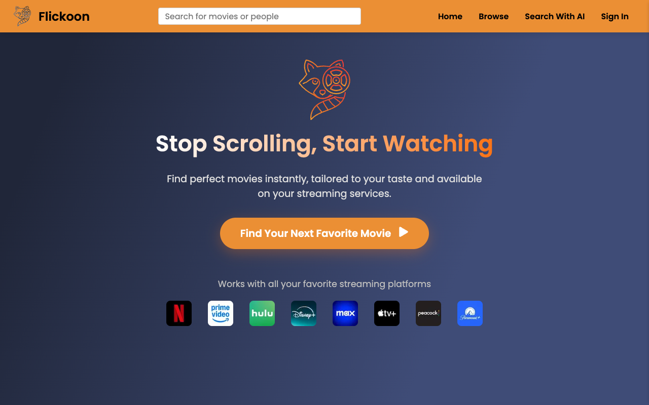 Flickoon - AI-powered movie recommendations tailored to your streaming services