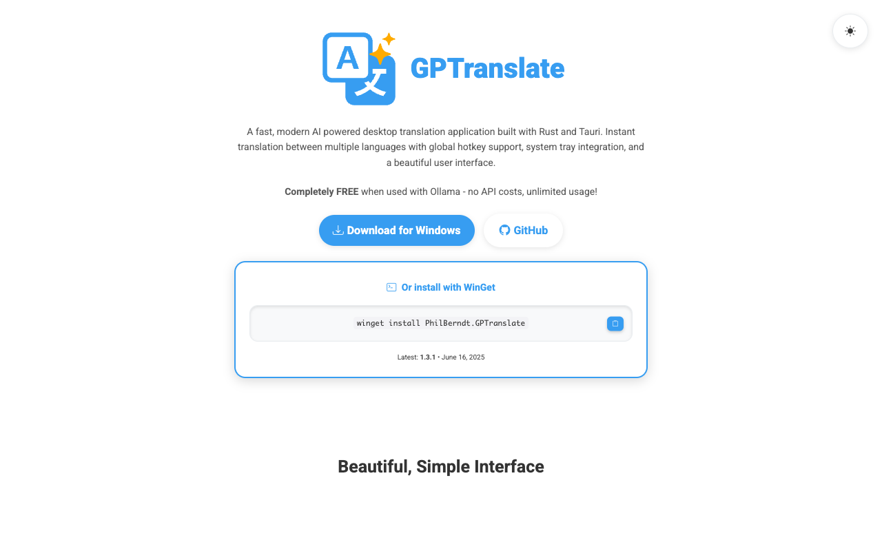 GPTranslate - A lightweight AI powered desktop translation app for Windows