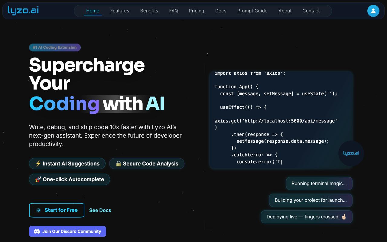 Lyzo AI - Your smart coding assistant that supercharges your coding experience AI coding assistant