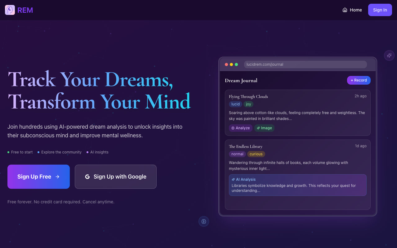 Rem - An AI-powered dream journal that helps you record dreams and explore your mental health