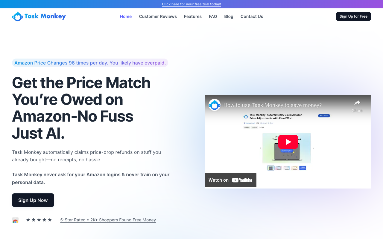 Task Monkey - An AI agent that automatically claims price match refunds for your Amazon purchases