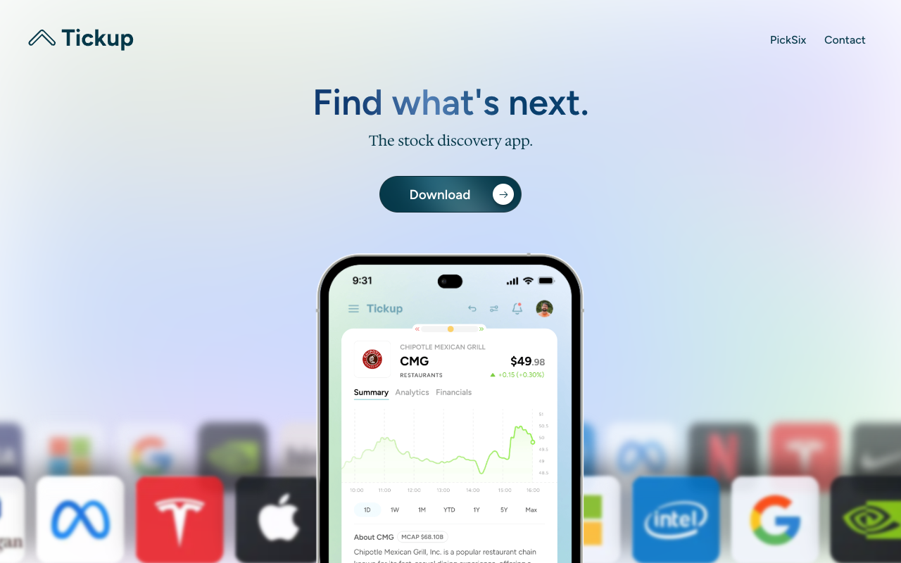 Tickup - A stock discovery app that helps you find the next big investment with a swipe