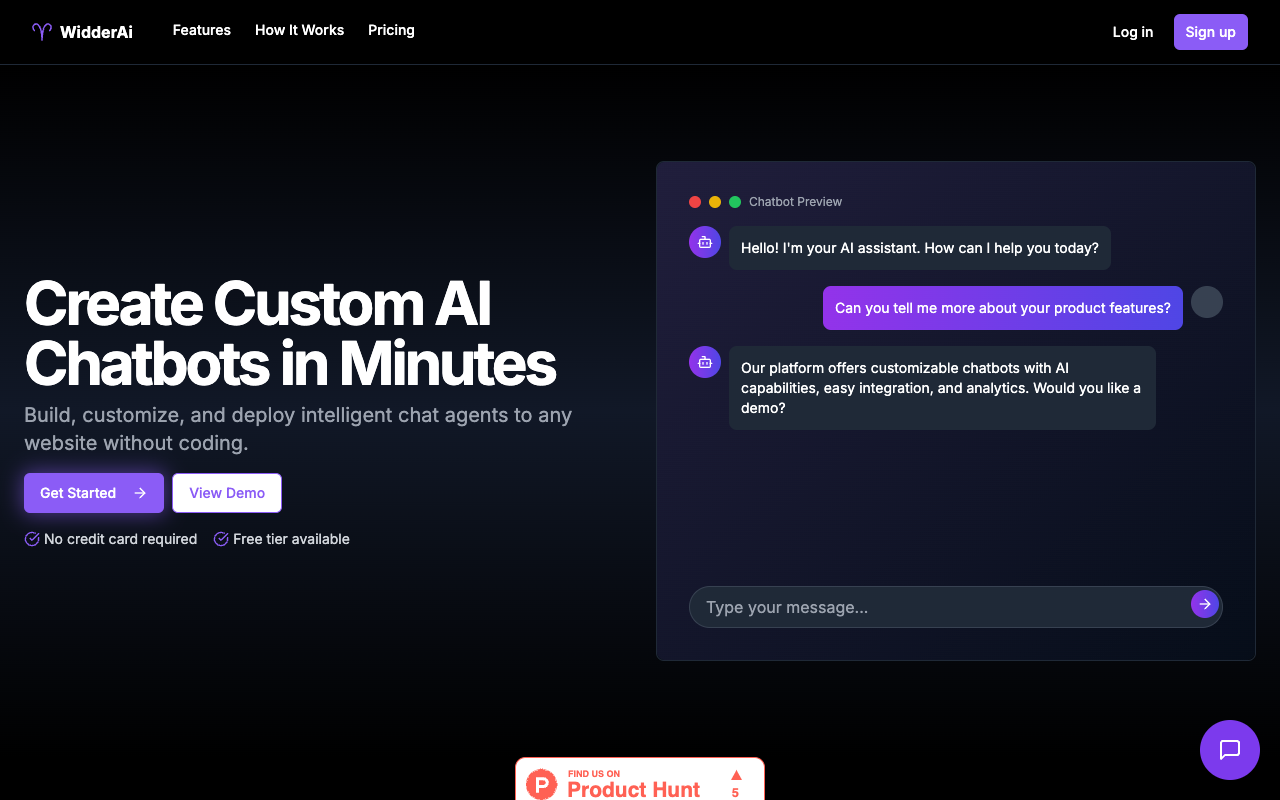 WidderAI - Create and Deploy Smart AI Chatbots in Minutes Without Coding