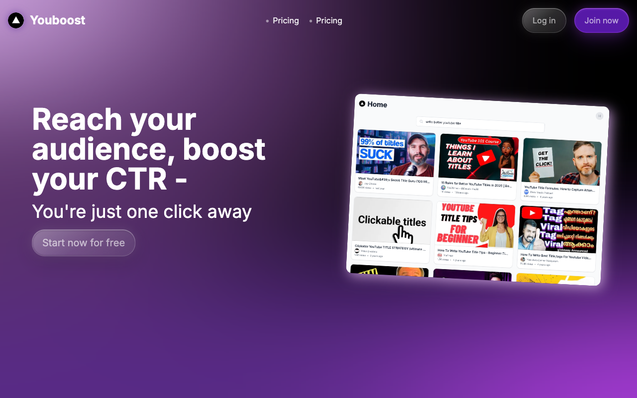 Youboost - An AI tool that generates high-converting YouTube titles from top-performing videos
