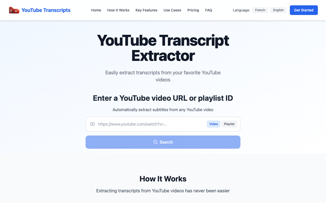 YouTubeTranscripts.tech - Quickly extract transcripts from any YouTube video or channel