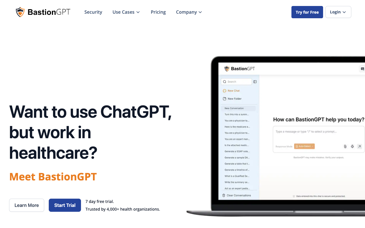 BastionGPT - Generative AI Solutions with HIPAA Compliance for Healthcare Professionals