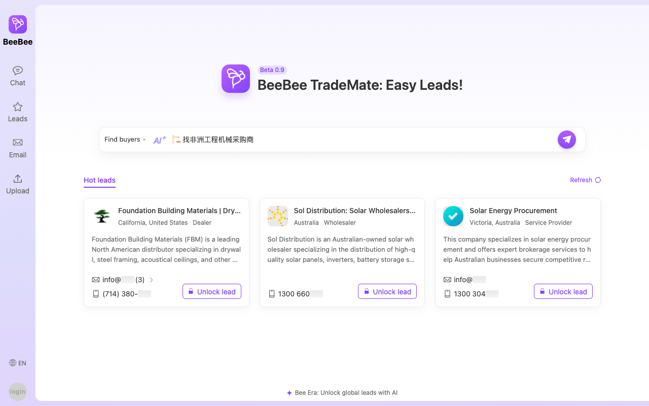 BeeBee TradeMate - AI-powered tool for finding verified buyer and supplier leads