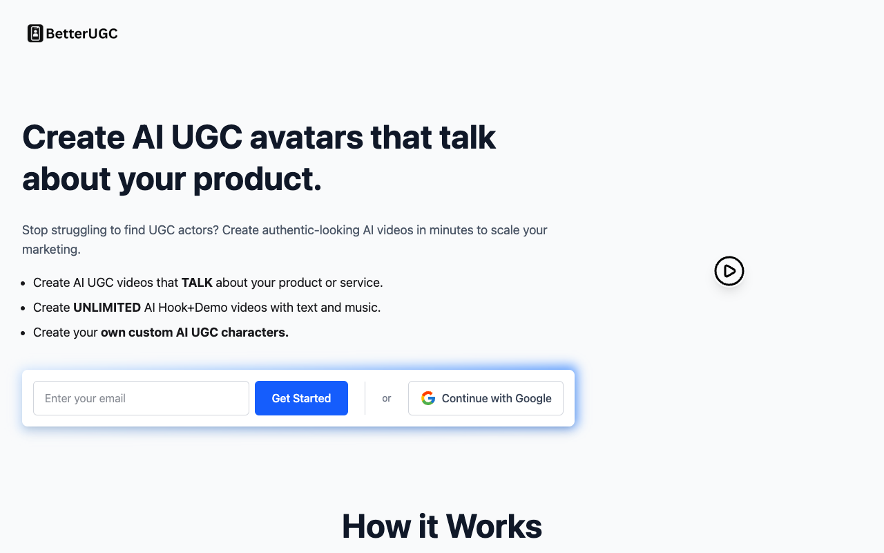 BetterUGC - Create AI UGC Ads and Unlimited Hook+Demo Videos