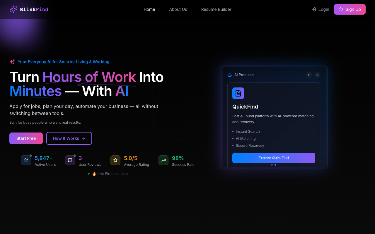 BlinkFind - An AI assistant that helps job seekers create resumes and stay organized