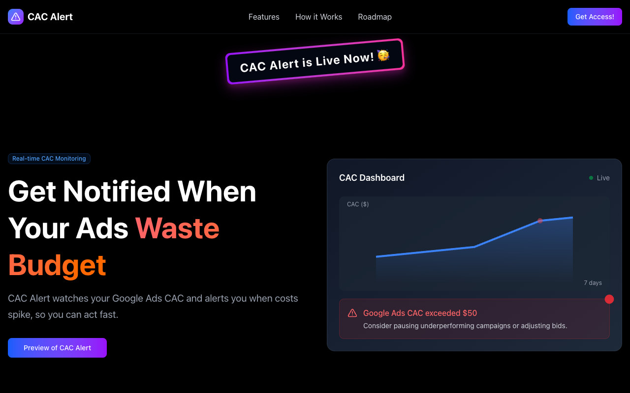 CAC Alert - Real-Time CAC Spike Alert to Manage Your Ad Budget