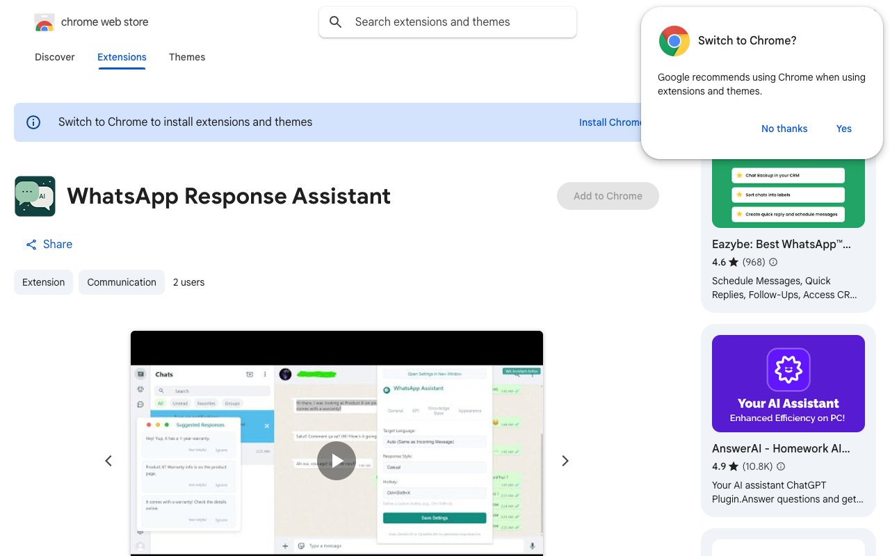 Chrome WhatsApp Response Assistant - An AI tool for smarter WhatsApp replies