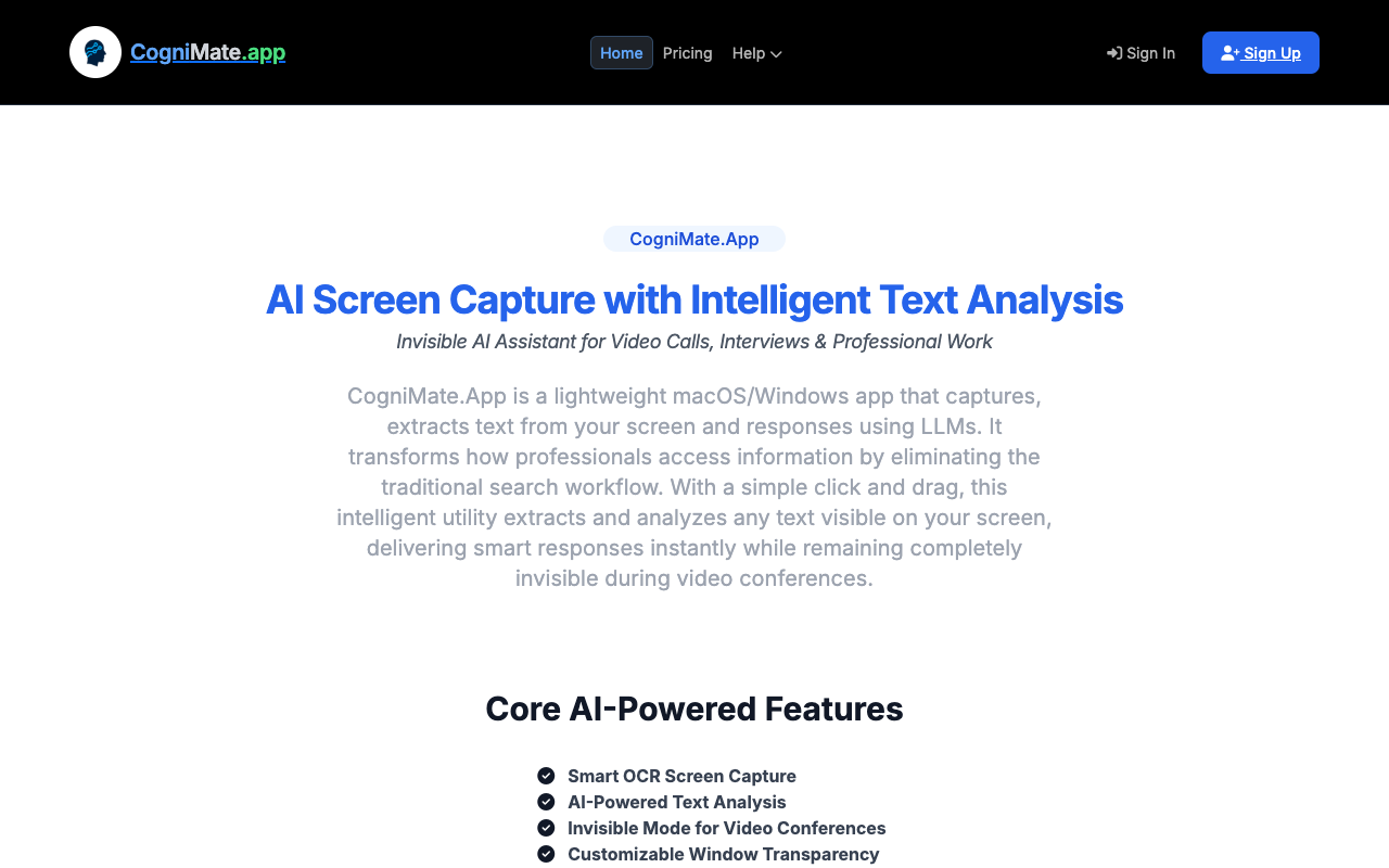 CogniMate.app - An AI screen capture tool for instant answers during interviews and presentations