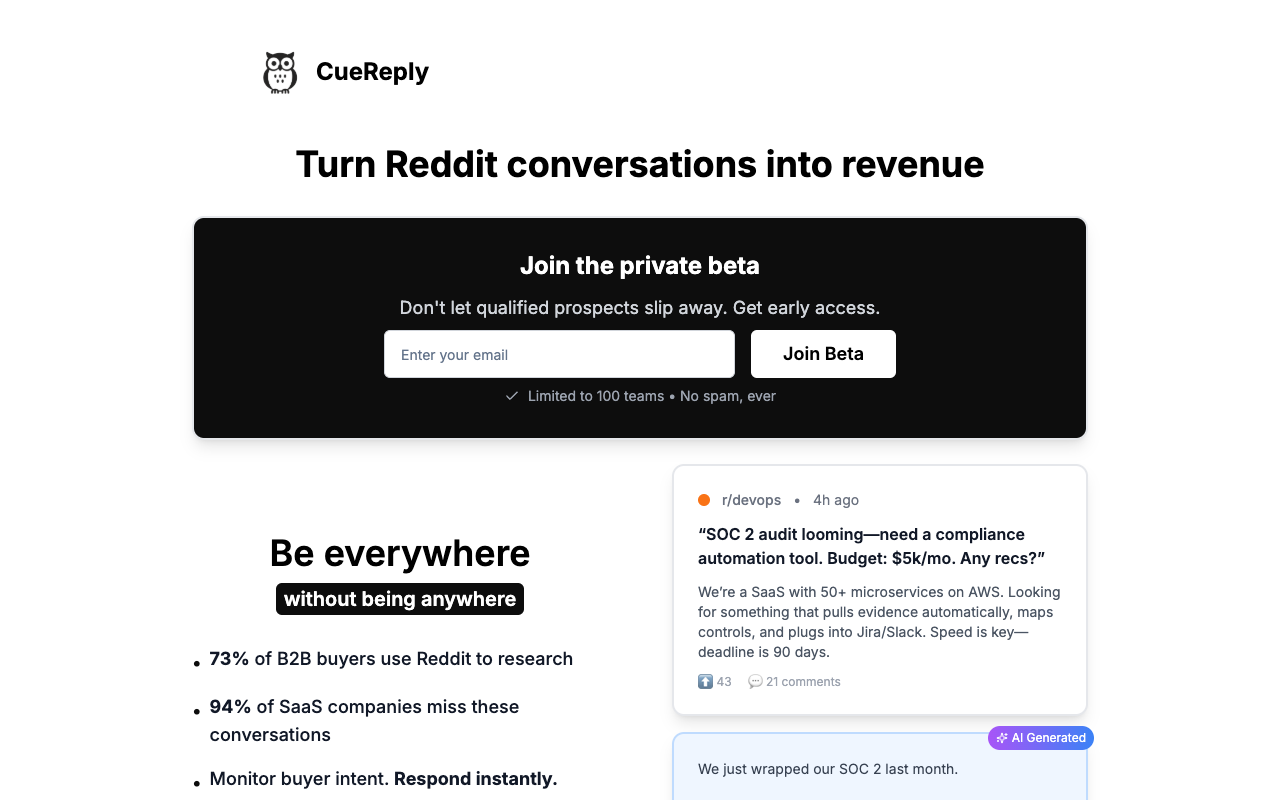 CueReply - Automatically turn Reddit conversations into qualified leads