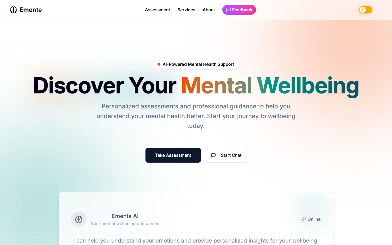 Emente - An AI-powered mental health support platform providing 24/7 accessible care