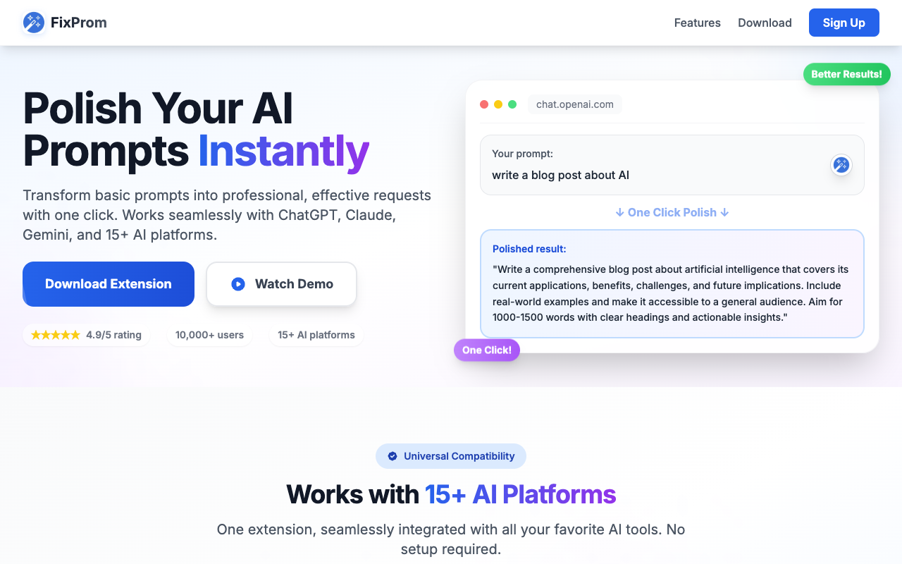 FixProm - A Chrome extension that polishes your AI prompts with one click