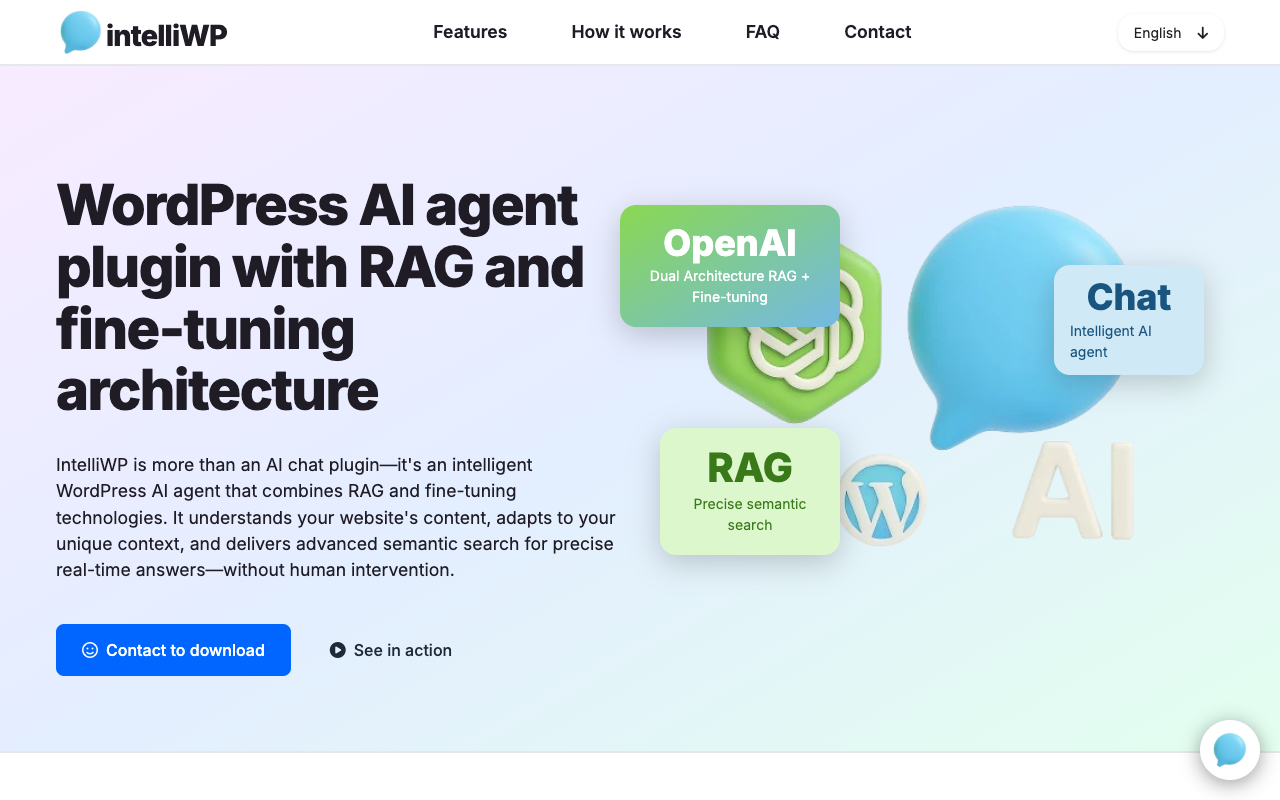 intelliWP - A Smart WordPress AI Plugin with RAG and Fine-Tuning Architecture