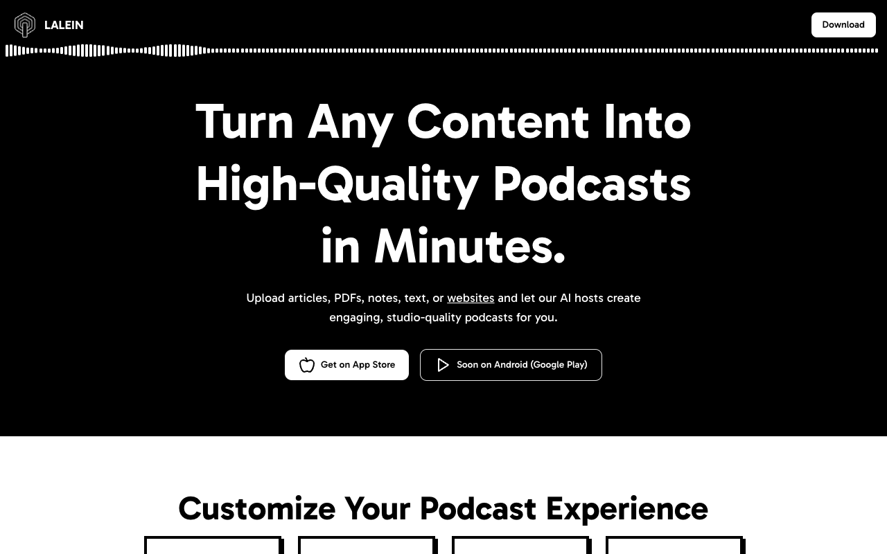 Lalein - Turn Any Content Into High-Quality Podcasts in Minutes