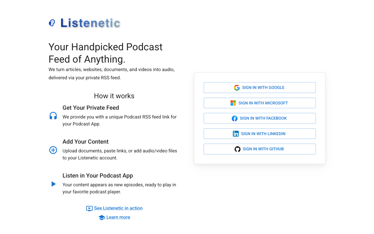 Listenetic - Your personalized podcast feed that turns articles and videos into audio