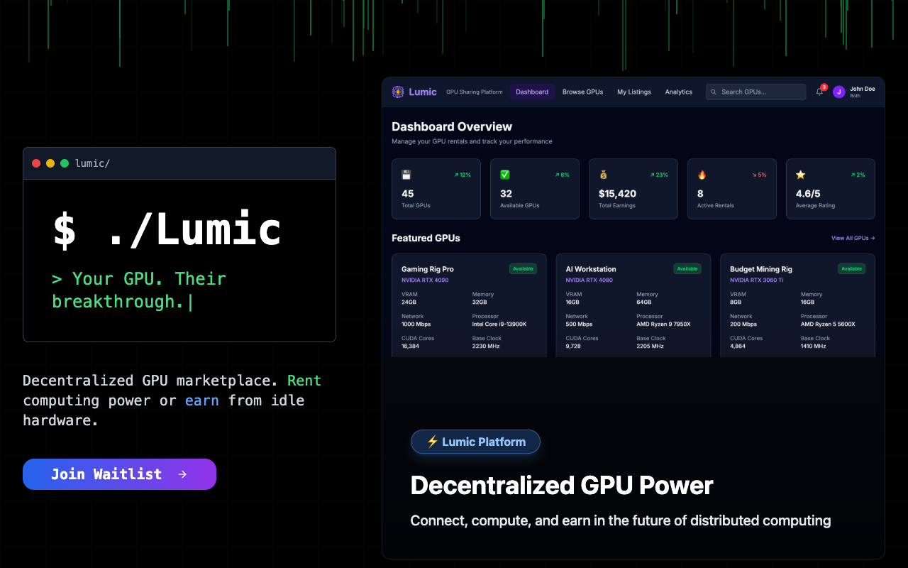 Lumic - A decentralized marketplace for renting GPU computing power