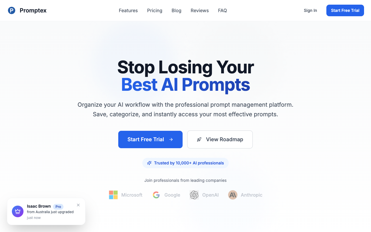 Promptex - A modern AI prompt management platform for organizing and optimizing prompts