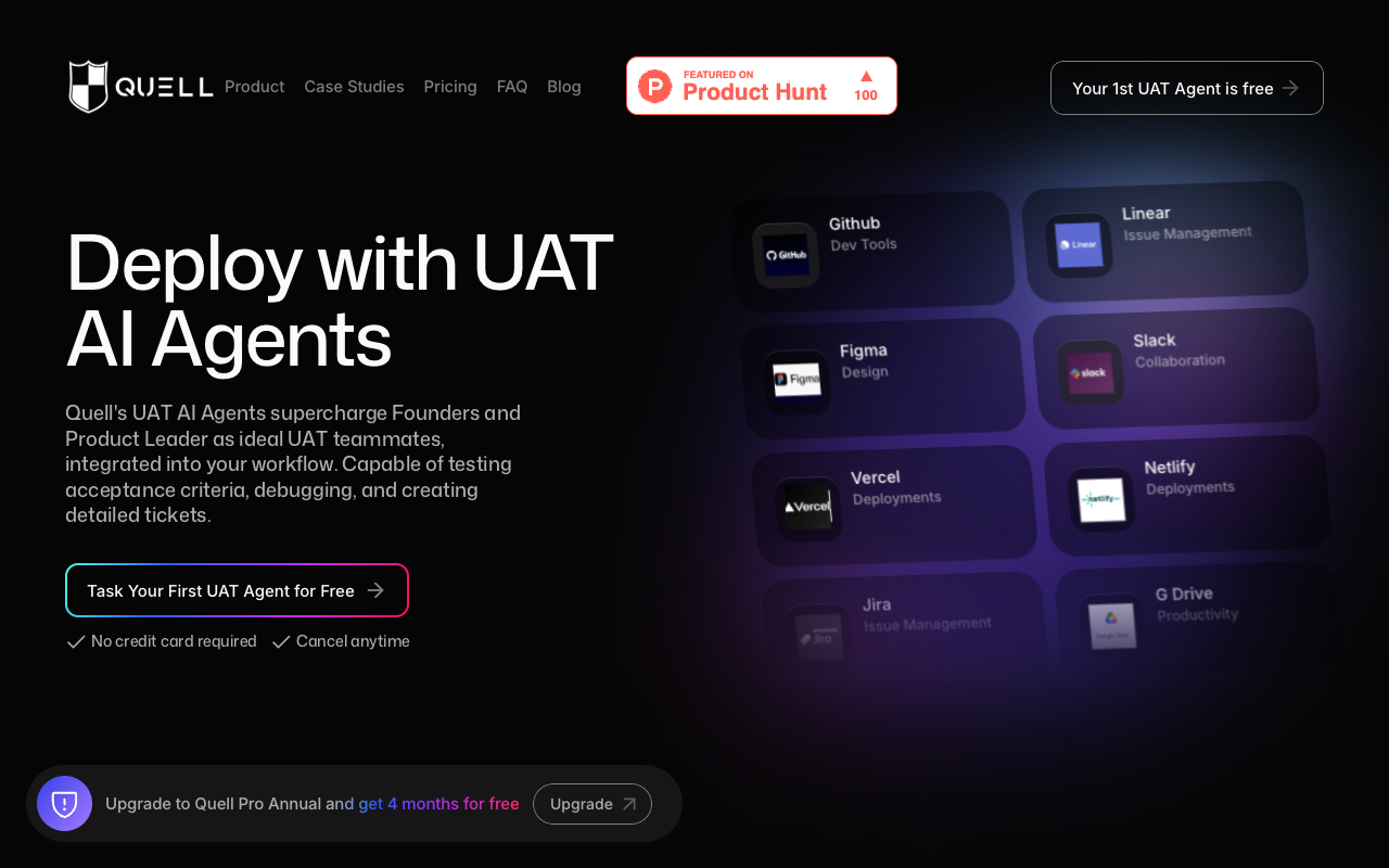 Quell's UAT AI Agent Platform - Automate acceptance testing and catch bugs in your software builds