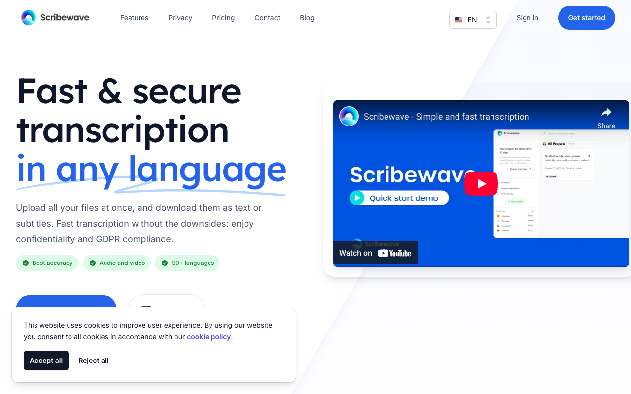 Scribewave - The Fastest and Most Secure Multilingual Transcription Tool