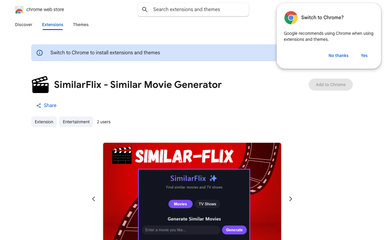 SimilarFlix - A Chrome extension that recommends movies and shows based on your favorites