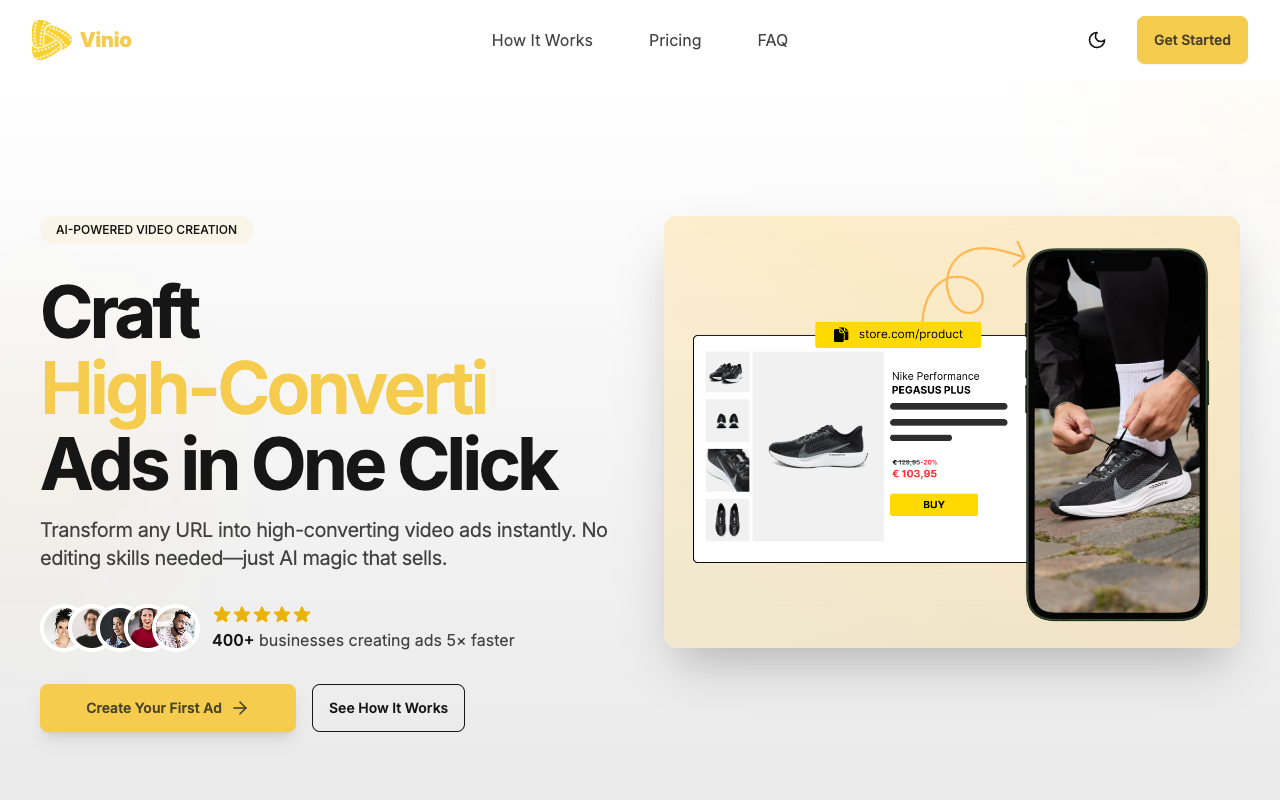 Vinio - Transform any URL into high-converting video ads instantly