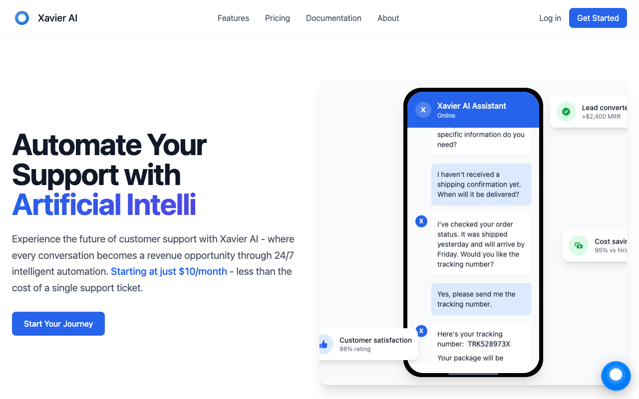 Xavier AI - 24/7 AI support that finds leads and collects tickets
