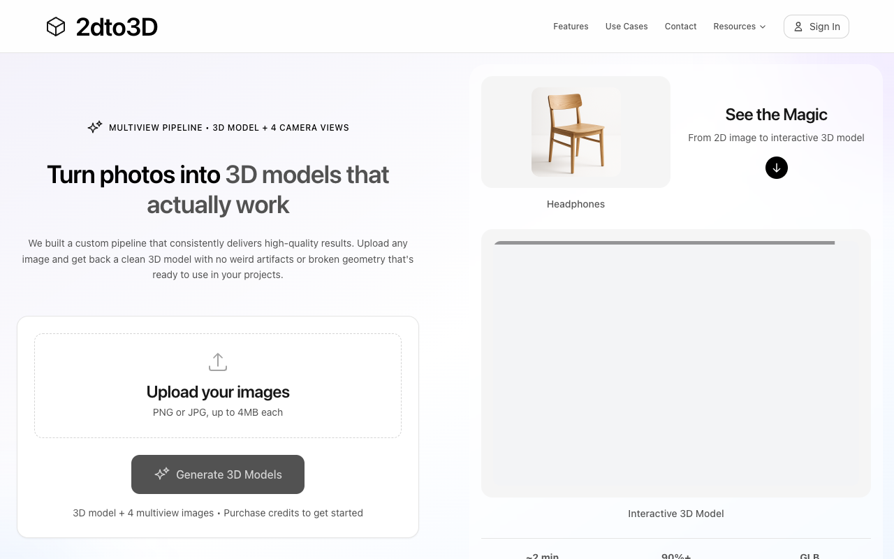 2dto3D - Transform your photos into usable 3D models effortlessly